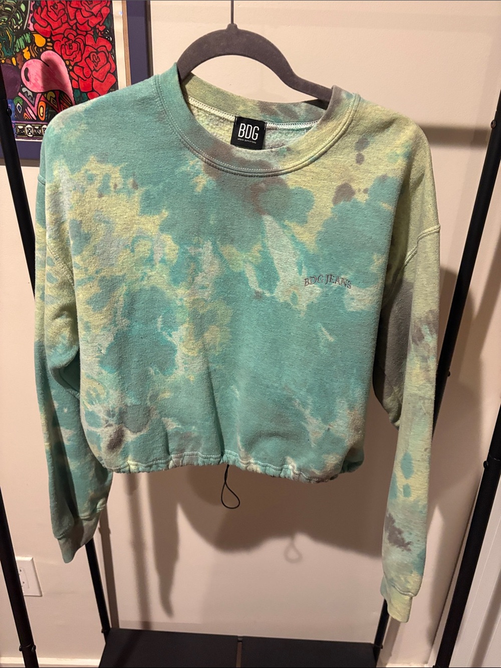 BDG Cropped Tie-Dye Sweatshirt in Teal and Lime
